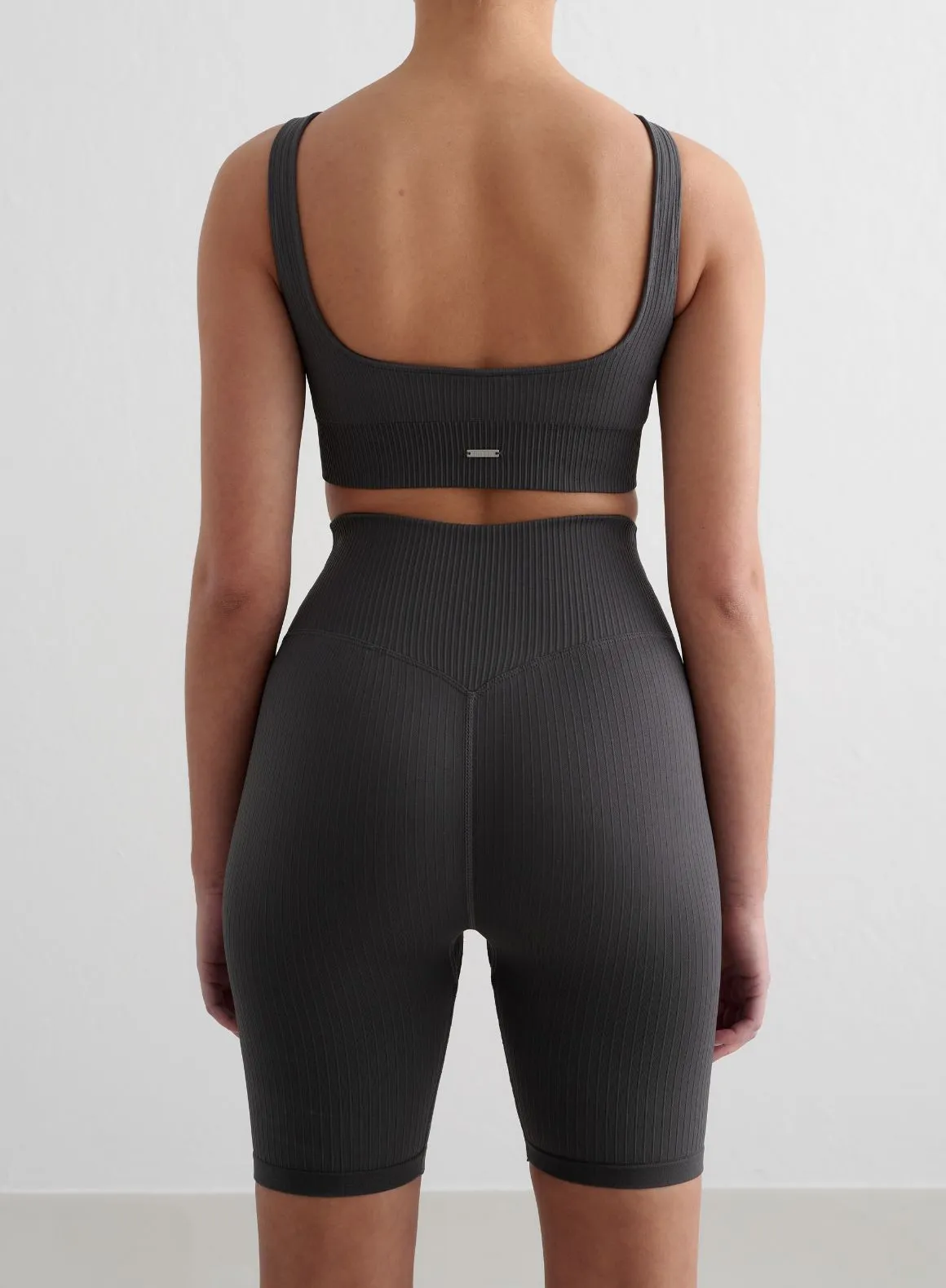 Shadow Grey Ribbed Seamless Biker Shorts Trendy Mood Simple Style