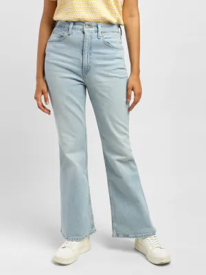 Women's 70s Blue Flared Fit High Rise Jeans Daily Fashion Stretch Free Fit