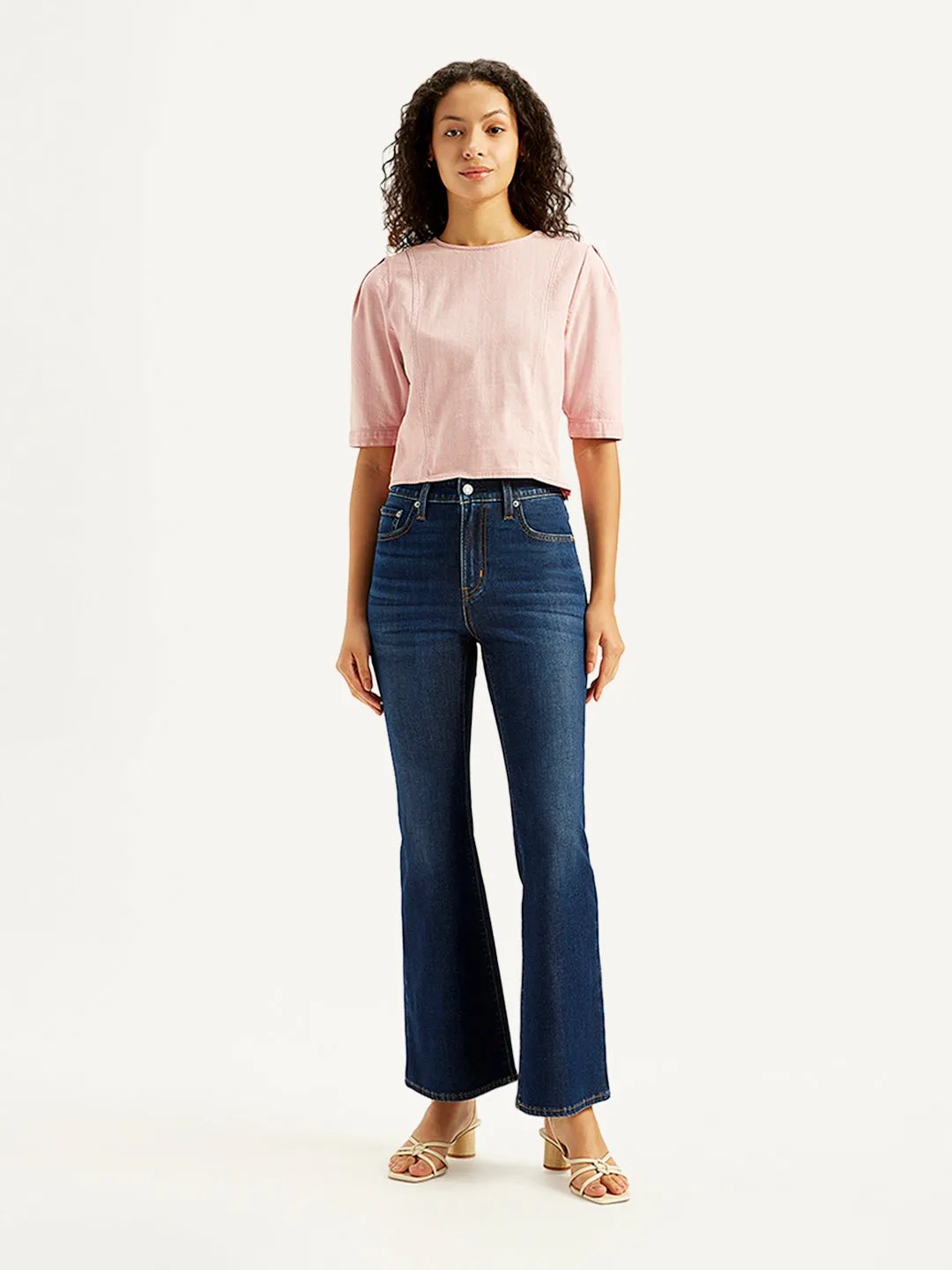 Travel Comfort Women's 726 Navy Blue Flared Fit Mid Rise Jeans