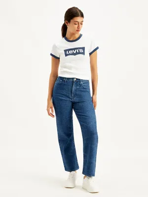 Women's Blue Ribcage Straight Ankle Fit High Rise Jeans Simple Outfit Casual Daywear