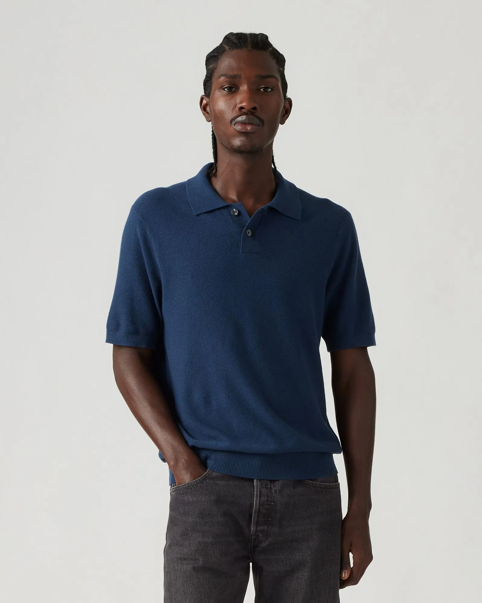 Sandblasted Finish Anti Sagging Technology Levi's? Sweater Cotton-Linen Knit Polo - Dress Blues