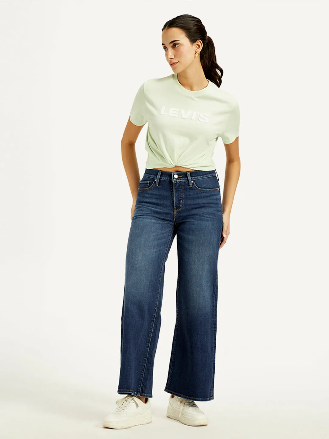 Casual Solution Women's 318 Navy Blue Flared Fit Mid Rise Jeans