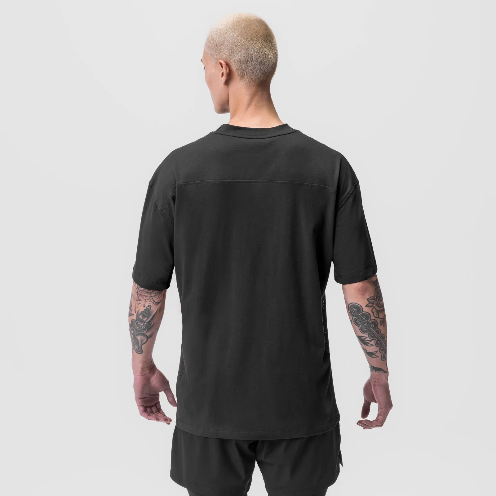 casual outing 0779. Supima? Mesh Panel Oversized Tee - Dusk Black