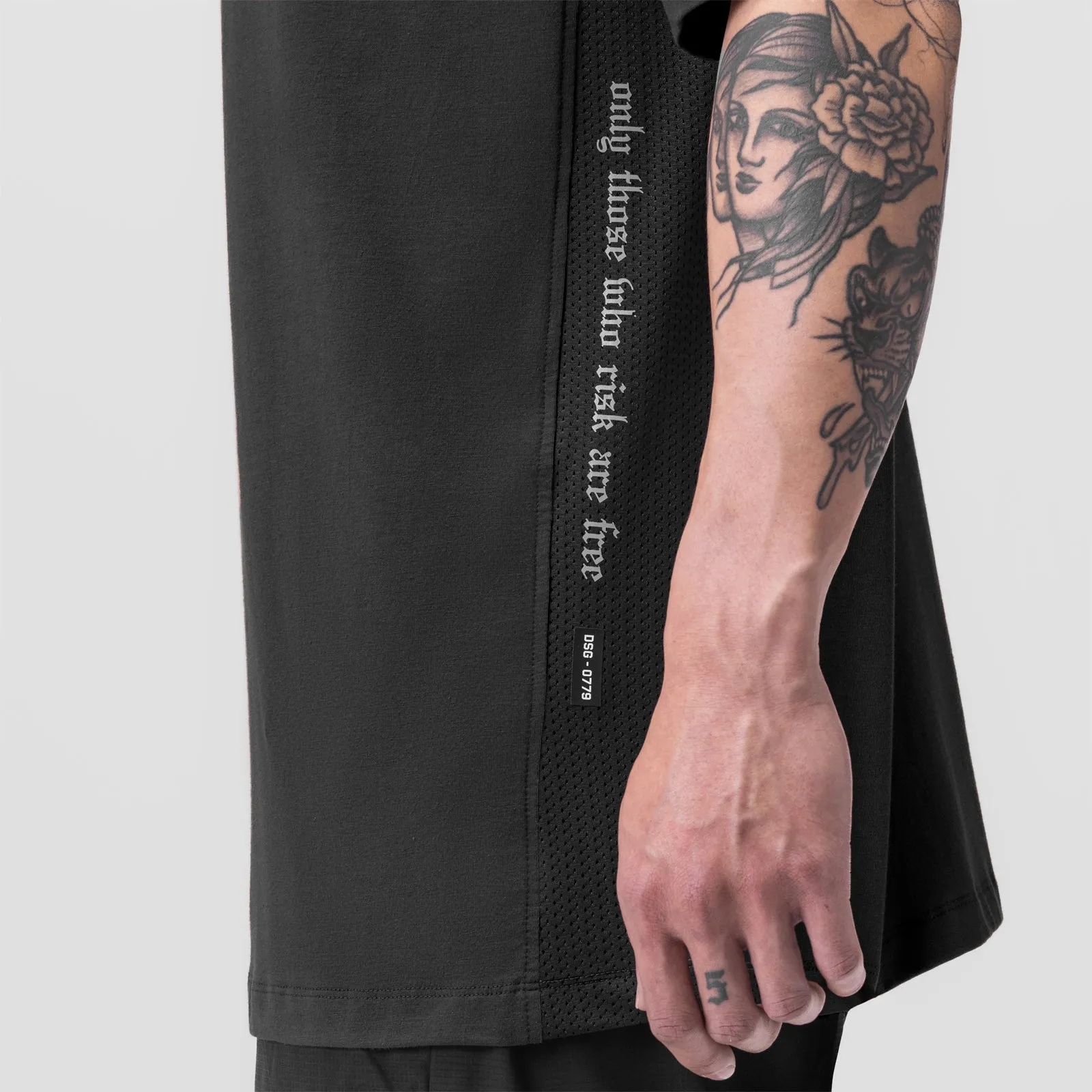 shopping 0779. Supima? Mesh Panel Oversized Tee - Dusk Black