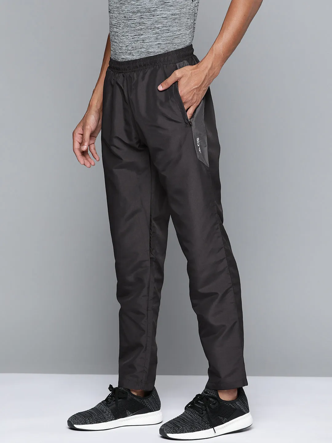 Alcis Men Black Solid Track Pants Cropped hem