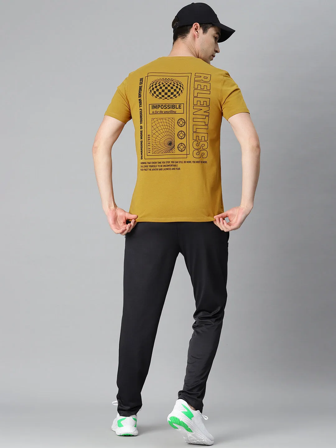 Alcis Men Mustrad Yellow Printed Sports T-shirt Boho Light french chic