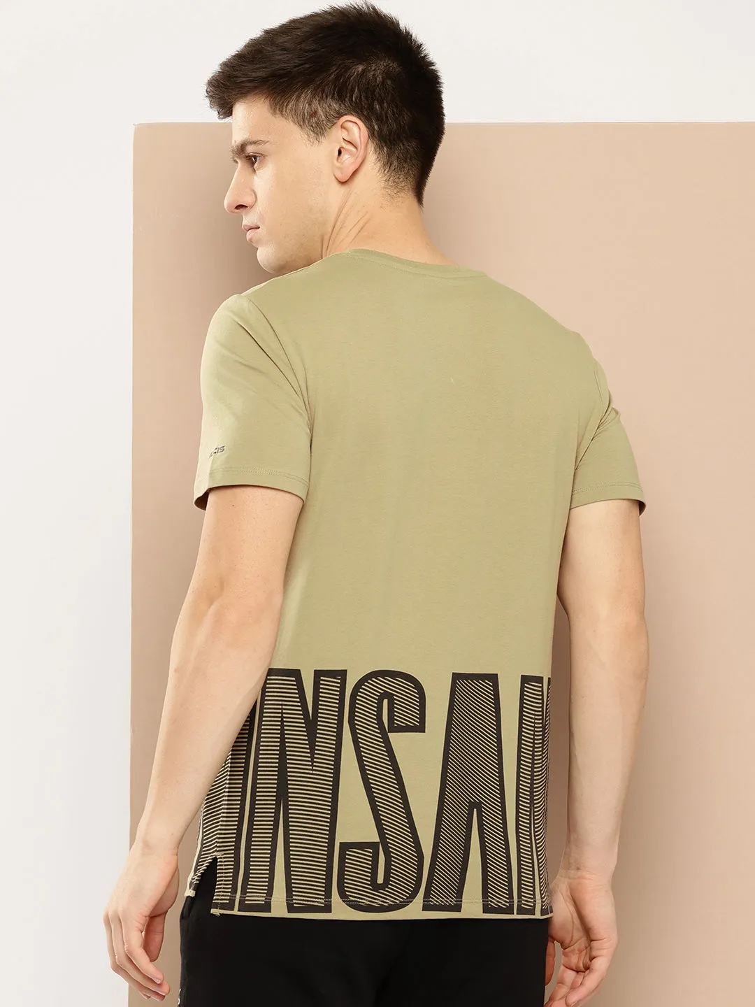 Lightweight Layering Love Glow Alcis Men Khaki Typography Printed Dry Tech Slim Fit Sports T-shirt