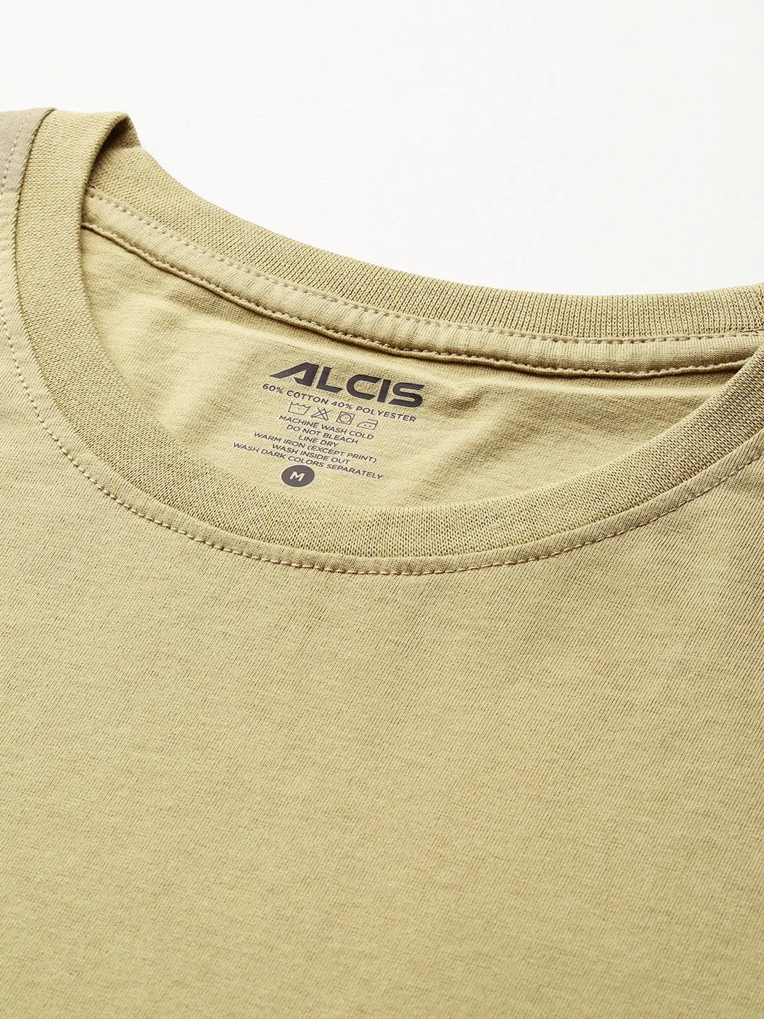 Alcis Men Khaki Typography Printed Dry Tech Slim Fit Sports T-shirt HighDensity Weave