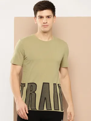 QuickDrying Material Alcis Men Khaki Typography Printed Dry Tech Slim Fit Sports T-shirt