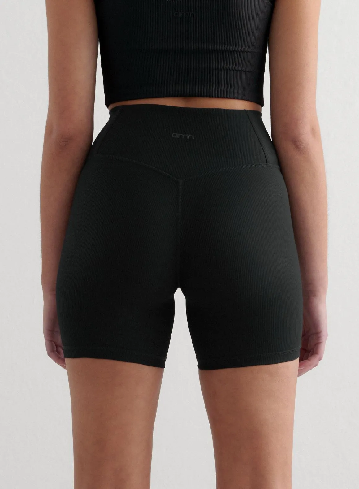 raincoat Black Ribbed Performance Midi Biker Shorts