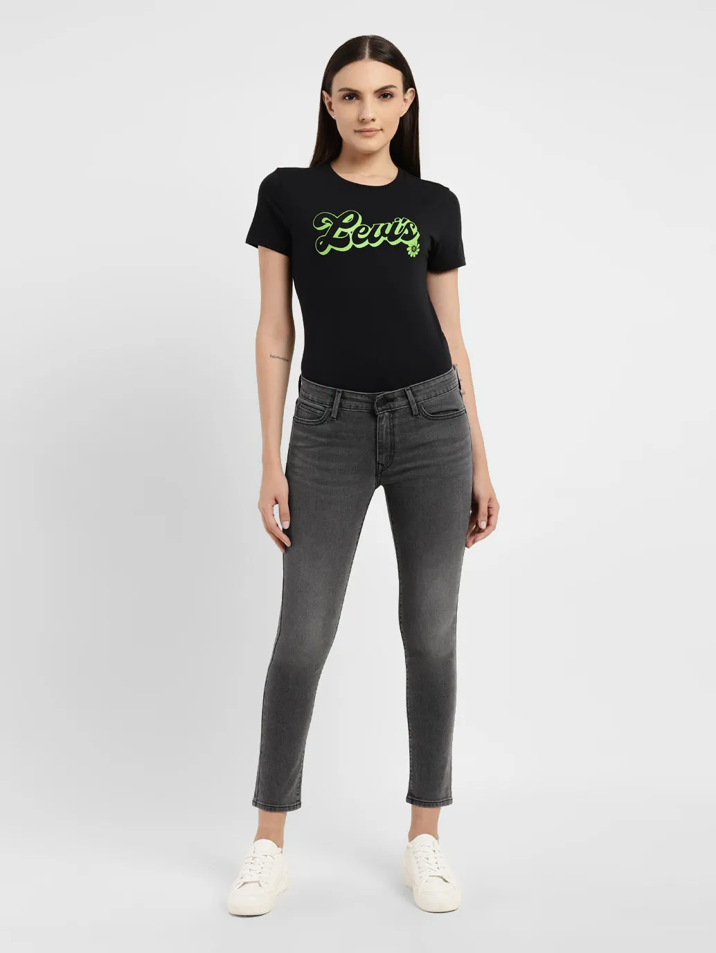 Women's 710 Grey Skinny Fit Mid Rise Jeans Textured Yarn Blends