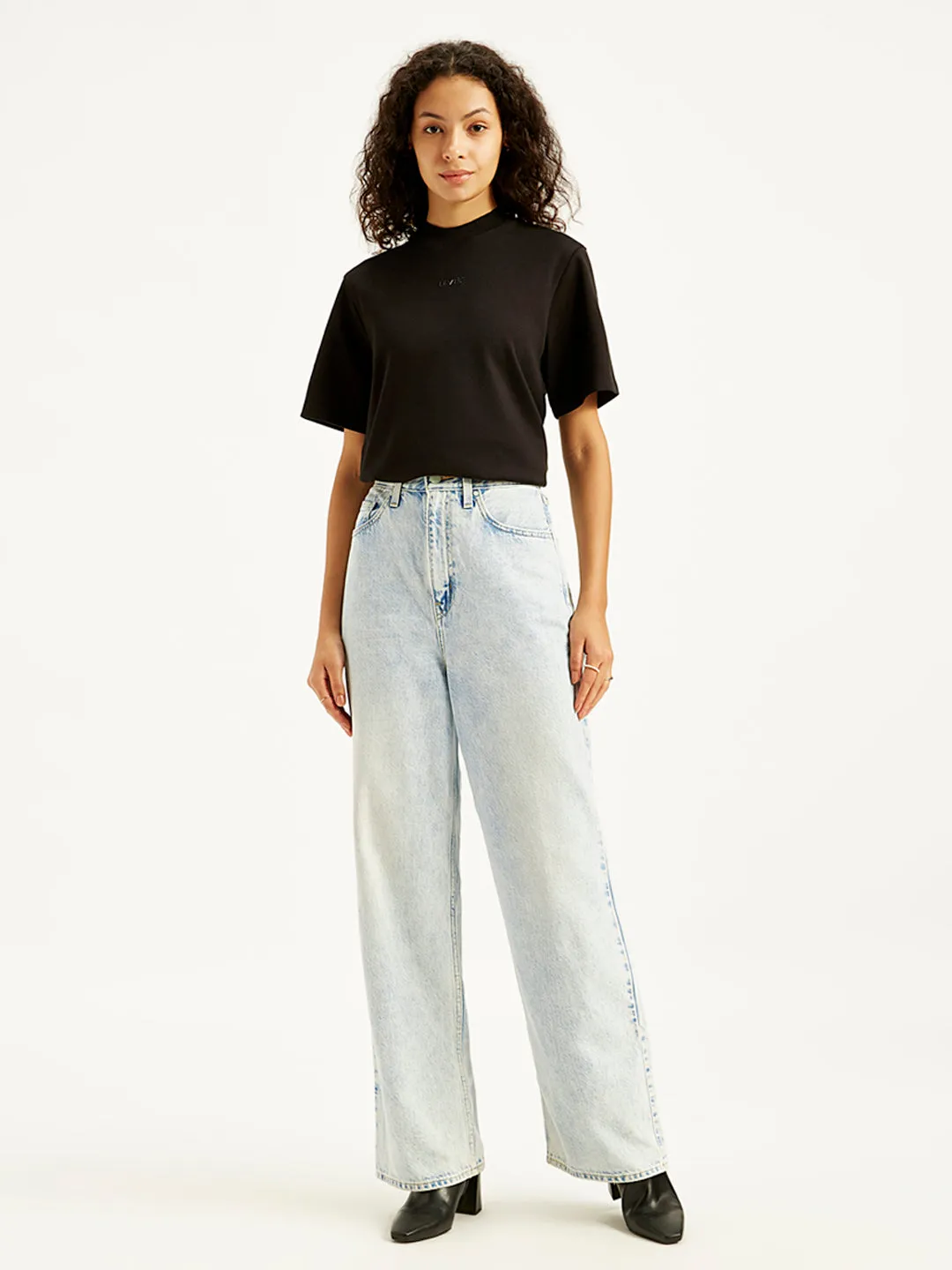Women's Light Blue Loose Fit High Rise Jeans Work Ready Neutral