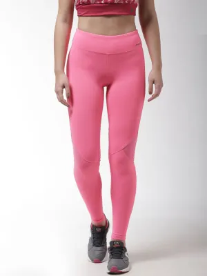 Alcis Women Solid Pink Tights Clean Cut High Waist