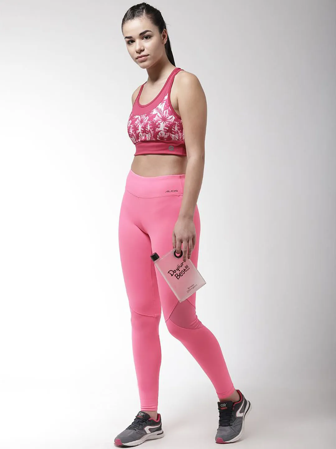 Non Bunching Alcis Women Solid Pink Tights