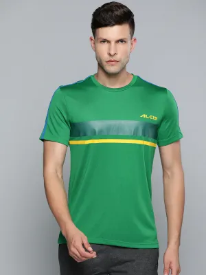 Alcis Men Green Striped Slim Fit T-shirt AdjustableWaistband