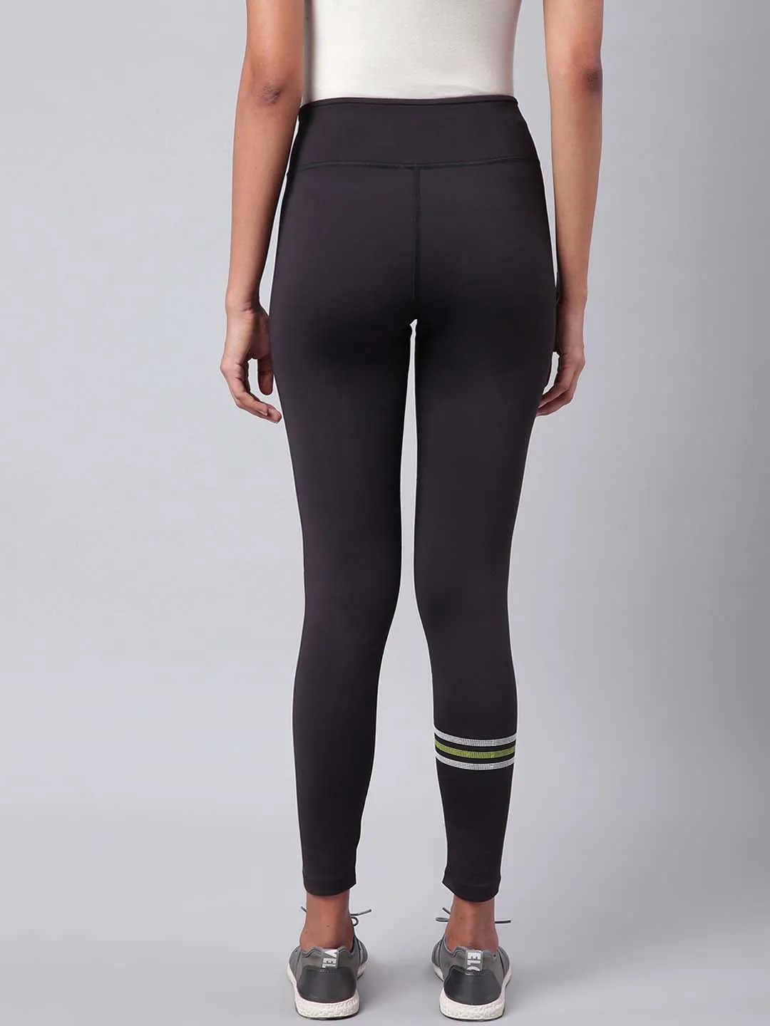 Alcis Women Black Drytech  Solid Cropped Training Tights Performance Fabric Tall Fit Airport Travel