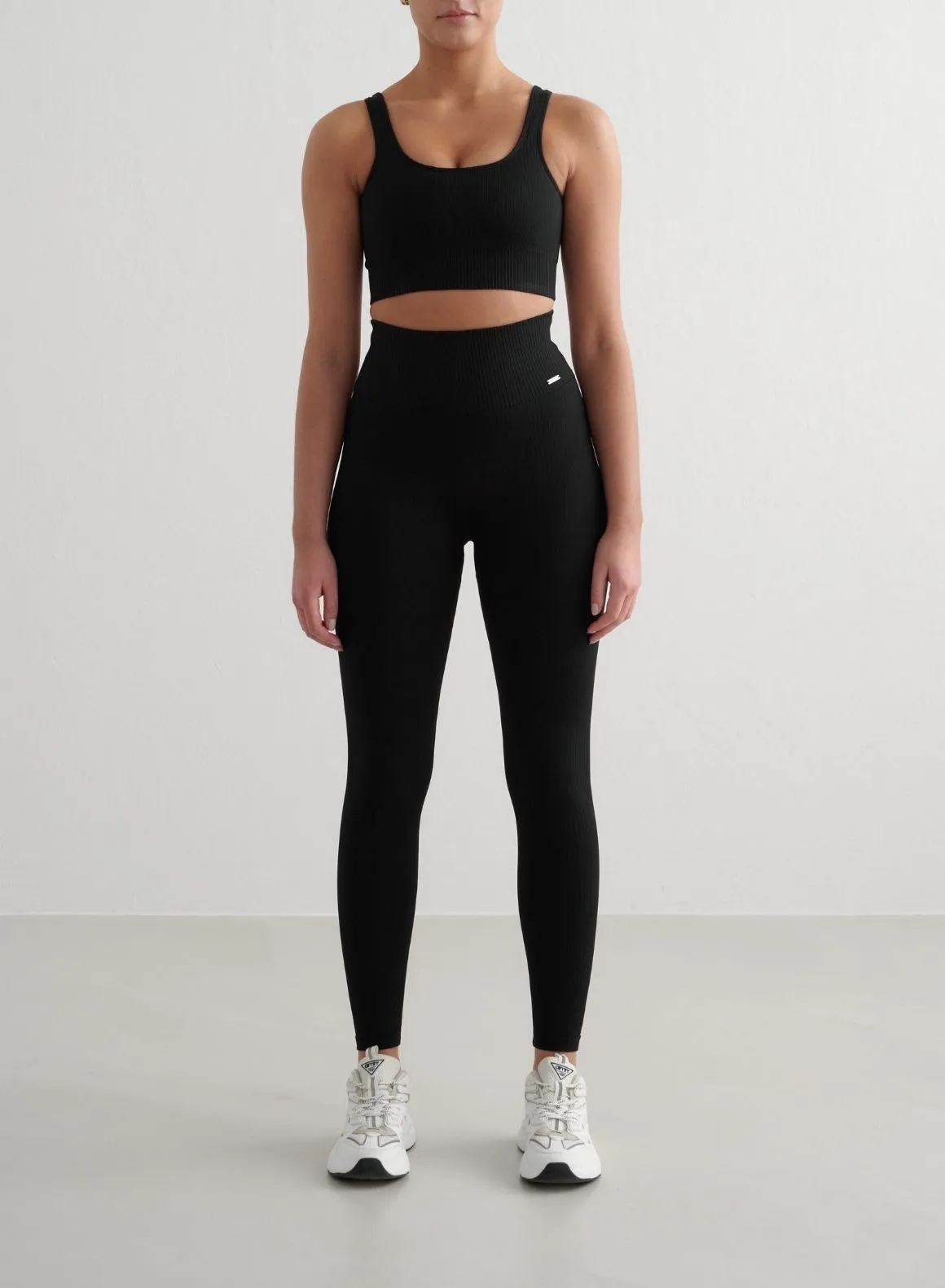 Black Ribbed Seamless Tights Evening Walk Maternity Wear