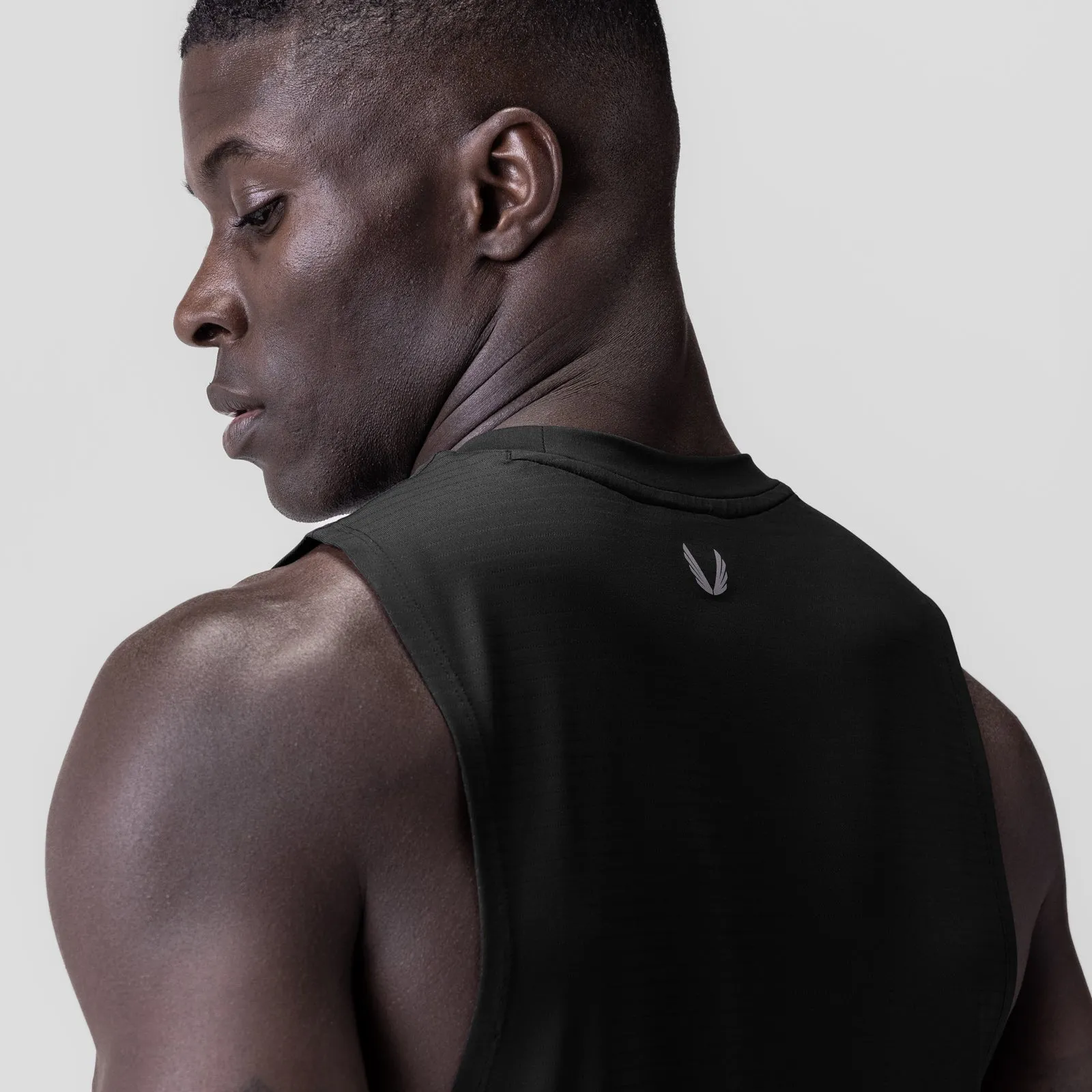 0837. 3D-Lite? 2.0 Lycra? Muscle Tank - Black "RP" Reinforced Hem Layered Panel Design