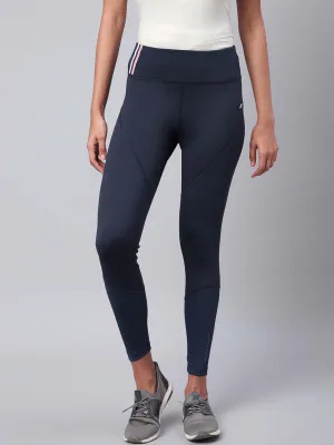 Contour Hug Alcis Women Navy Blue Drytech  Solid Cropped Training Tights
