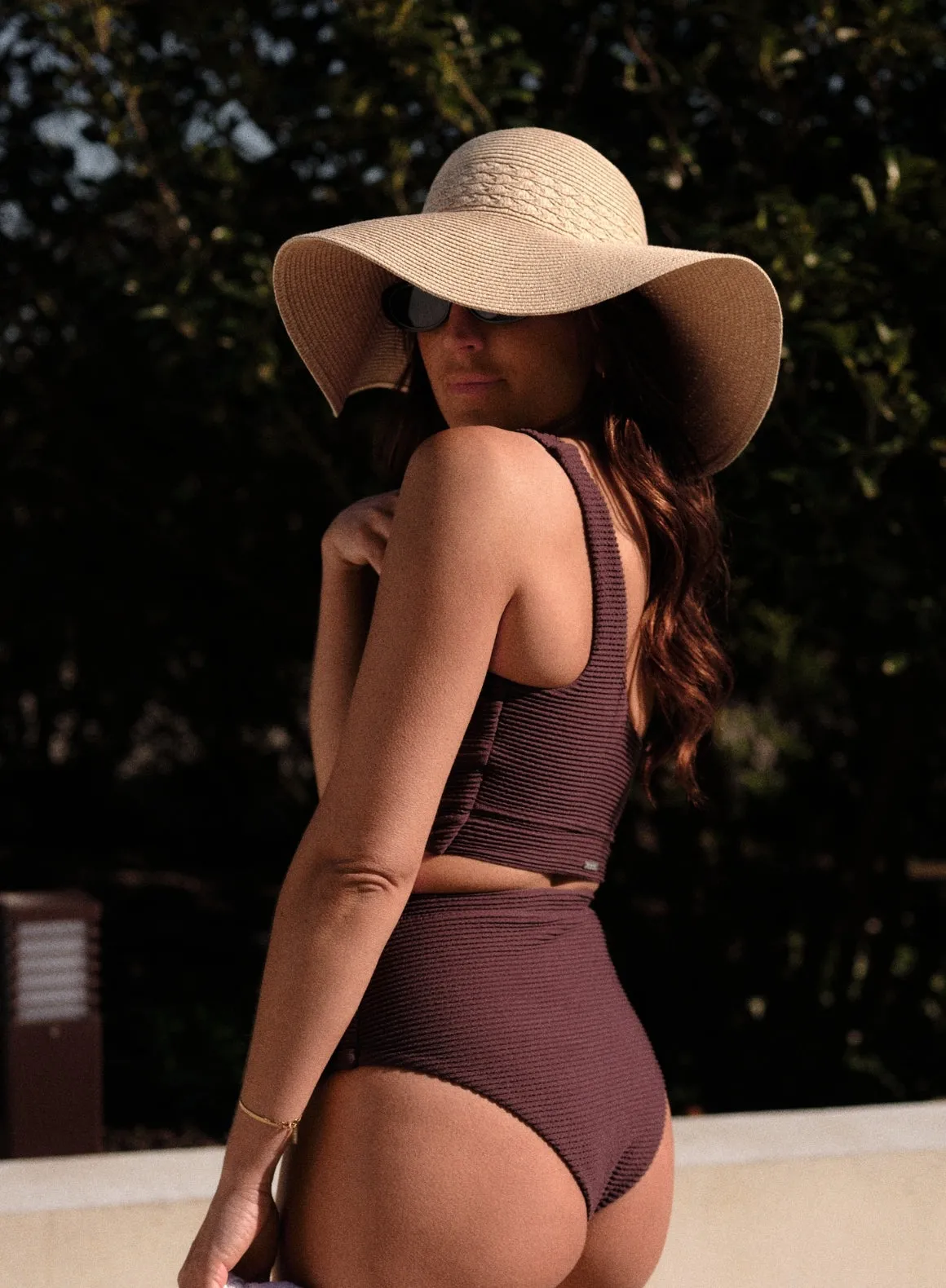 UPF 50 Protection Minimalist-Design Cacao Capri One Shoulder Bikini Bra
