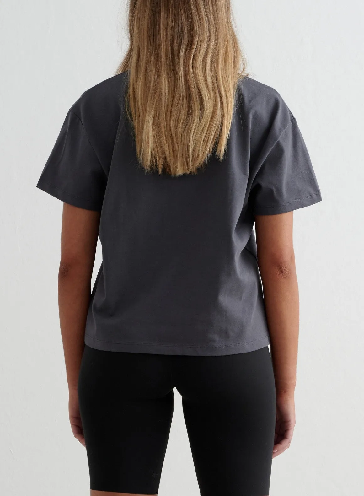Weekend Comfort petite size Shadow Grey Serif Boxy T-shirt
