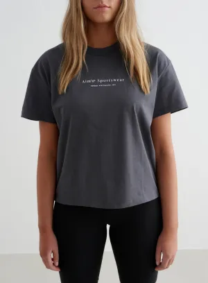 Shadow Grey Serif Boxy T-shirt NonIrritatingTags TaglessCollar