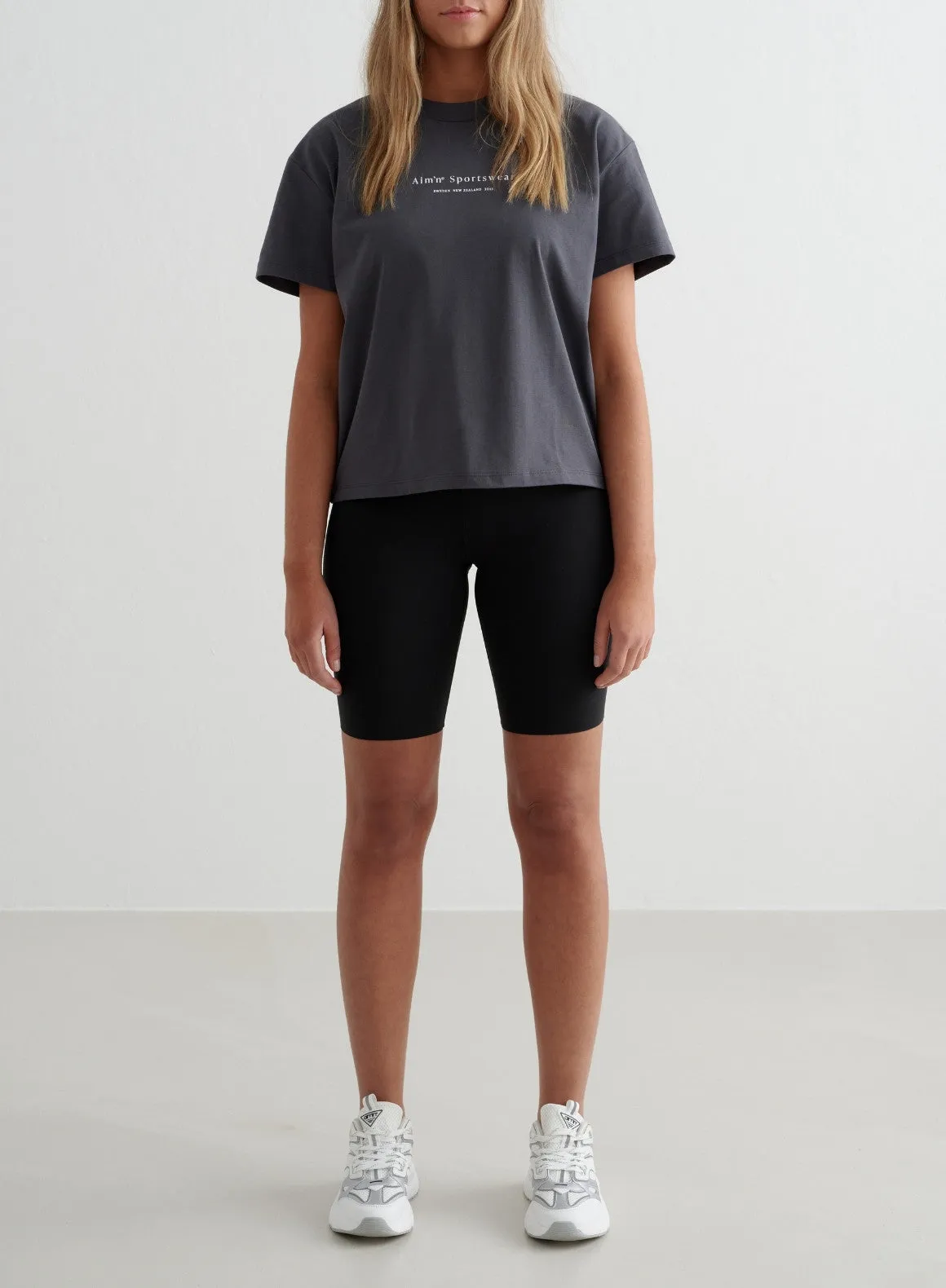 Shadow Grey Serif Boxy T-shirt Effortless Vibe