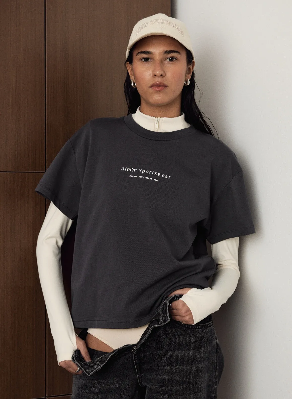 Shadow Grey Serif Boxy T-shirt Effortless Style