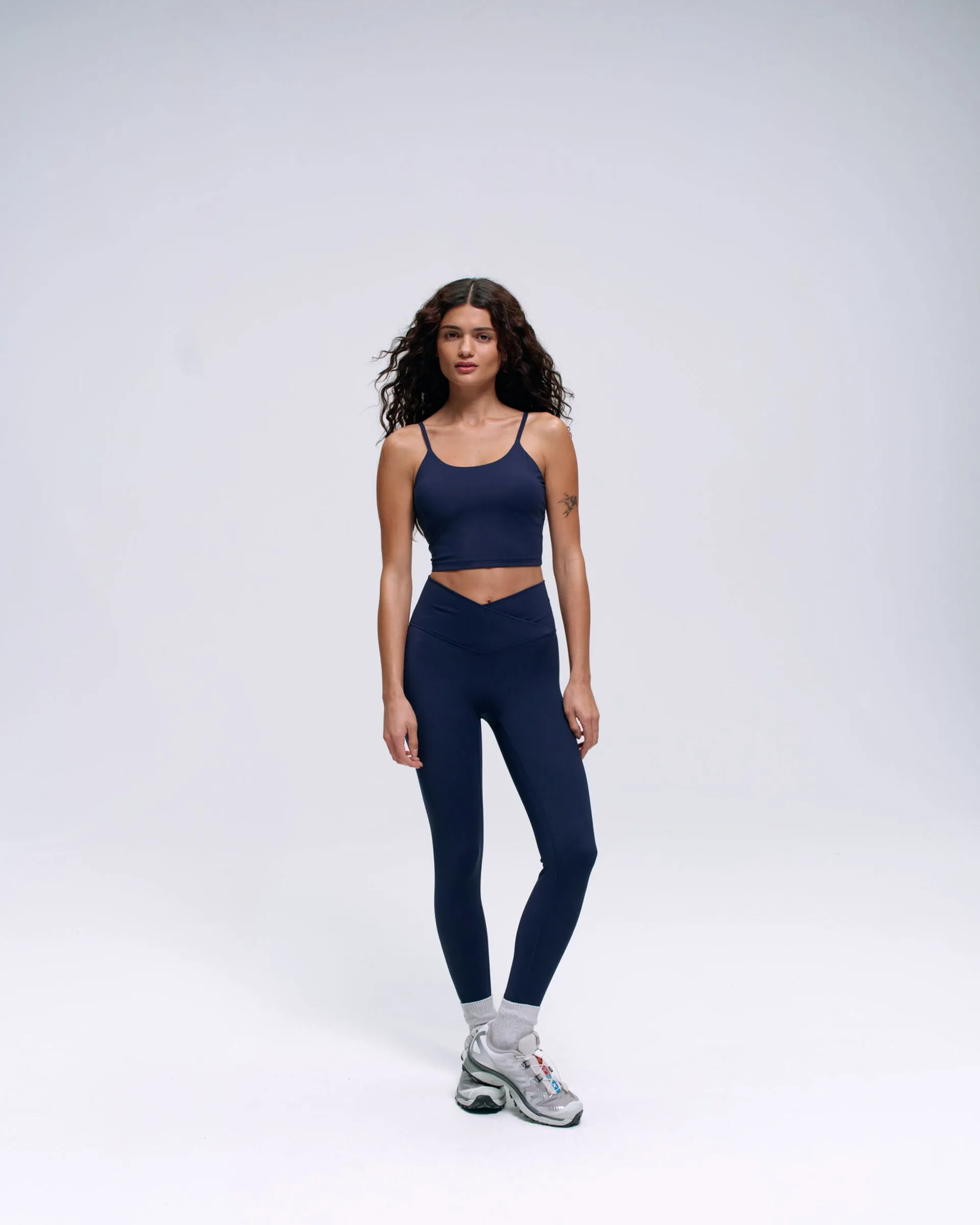Stretch Fit Fitness Lover Casual Wearer Loose Fit Ultimate Wrap Over Leggings - Navy Blue