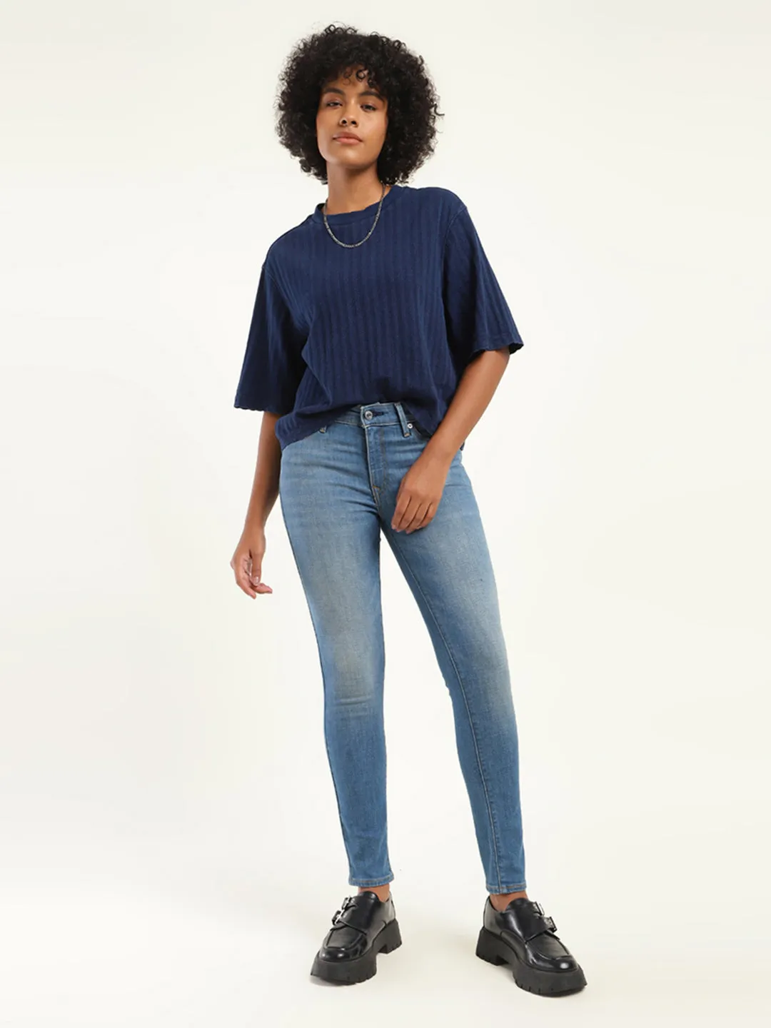 Women's 711 Blue Skinny Fit Mid Rise Jeans Fit Ready Stretch Free Fit