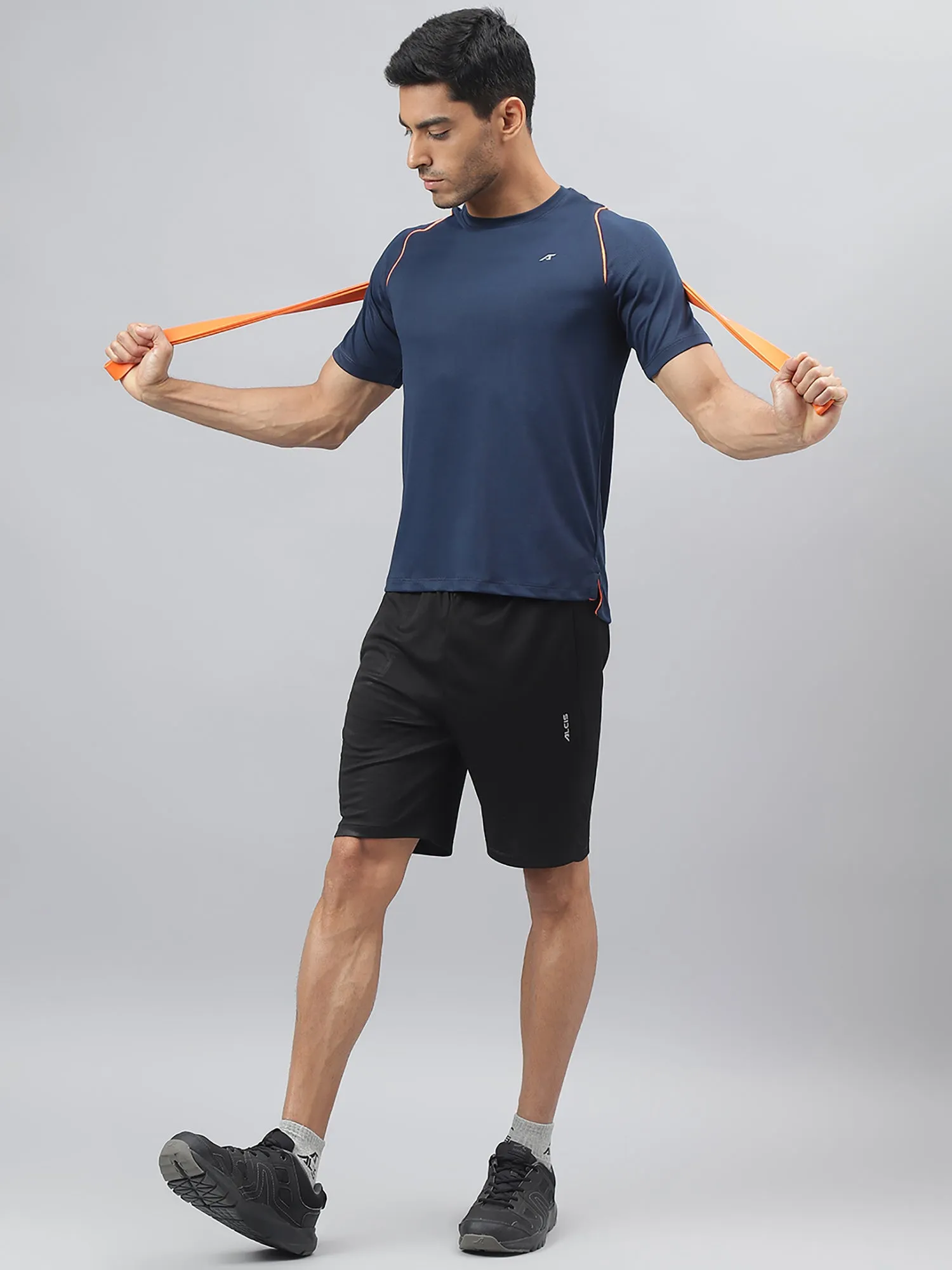 Alcis Men Navy Anti-Static Slim-Fit Round Neck Training T-Shirt StretchComfort Digital Core