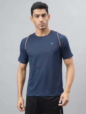 Reinforced Edges Athleisure Cool Alcis Men Navy Anti-Static Slim-Fit Round Neck Training T-Shirt