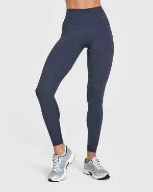 Reflective accents Four Way Stretch Knit Unified High Waisted Leggings | True Blue