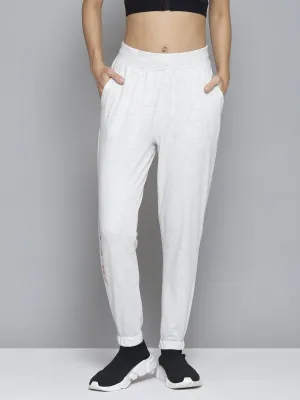 Alcis Women White Solid Slim-Fit Joggers Printed design Abrasion Resistant Material