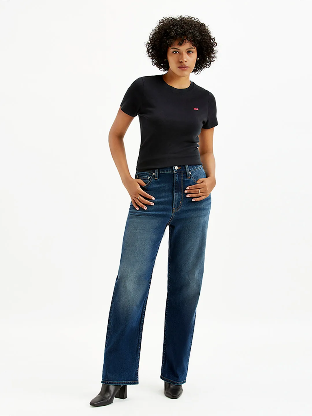 Women's Blue Ribcage Straight Fit High Rise Jeans Clean Base