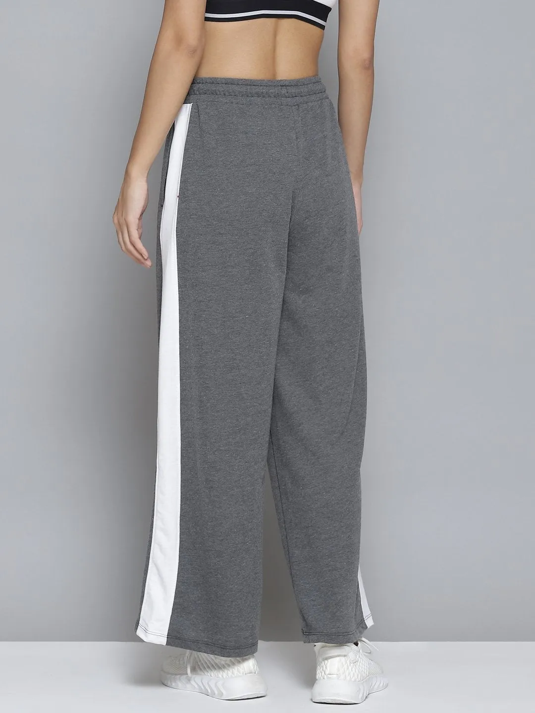 Alcis Women Grey & White Striped Relaxed Fit Joggers Office Friendly Layer Comfort