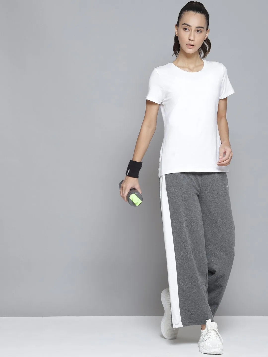 Alcis Women Grey & White Striped Relaxed Fit Joggers ExpandableSidePanels smooth zipper