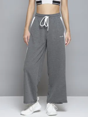 Alcis Women Grey & White Striped Relaxed Fit Joggers Sweat Resistant Tailored Silhouette