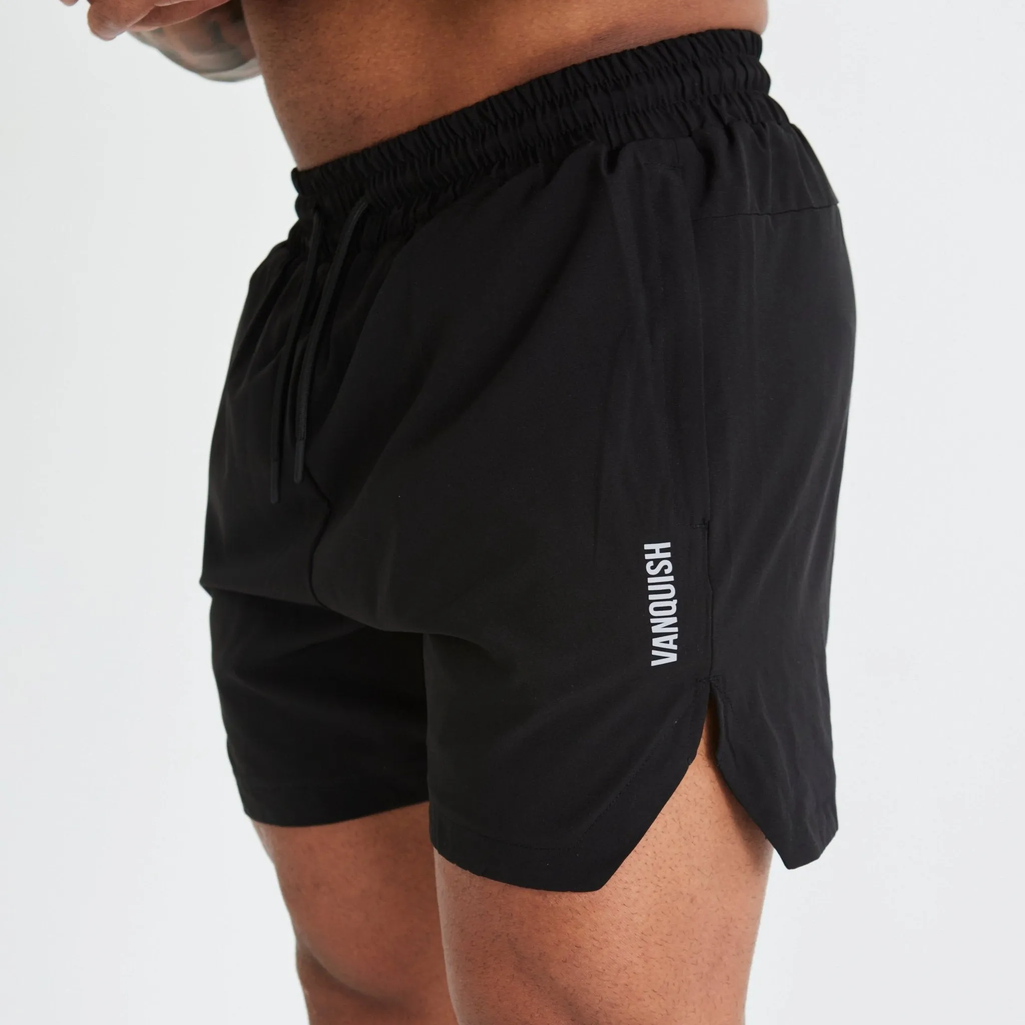 Vanquish Essential Black Performance 4" Shorts Fashion Fit low - rise