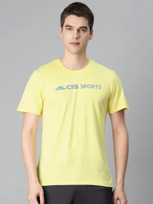 Reinforced Edges Creative Glow Alcis Men Yellow Typography Printed Anti Static Slim Fit Sports T-shirt