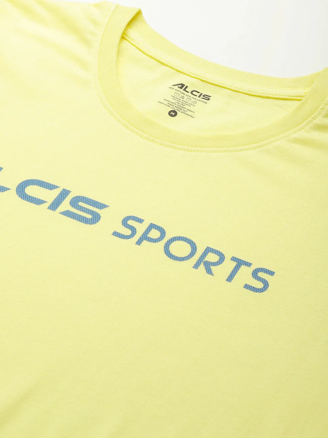 Alcis Men Yellow Typography Printed Anti Static Slim Fit Sports T-shirt SplitHemDesign