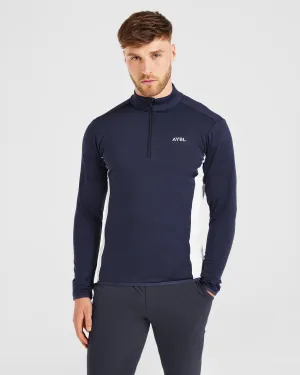 On-The-Go Style Seamless Side Construction Performance 1/4 Zip Pullover - Navy