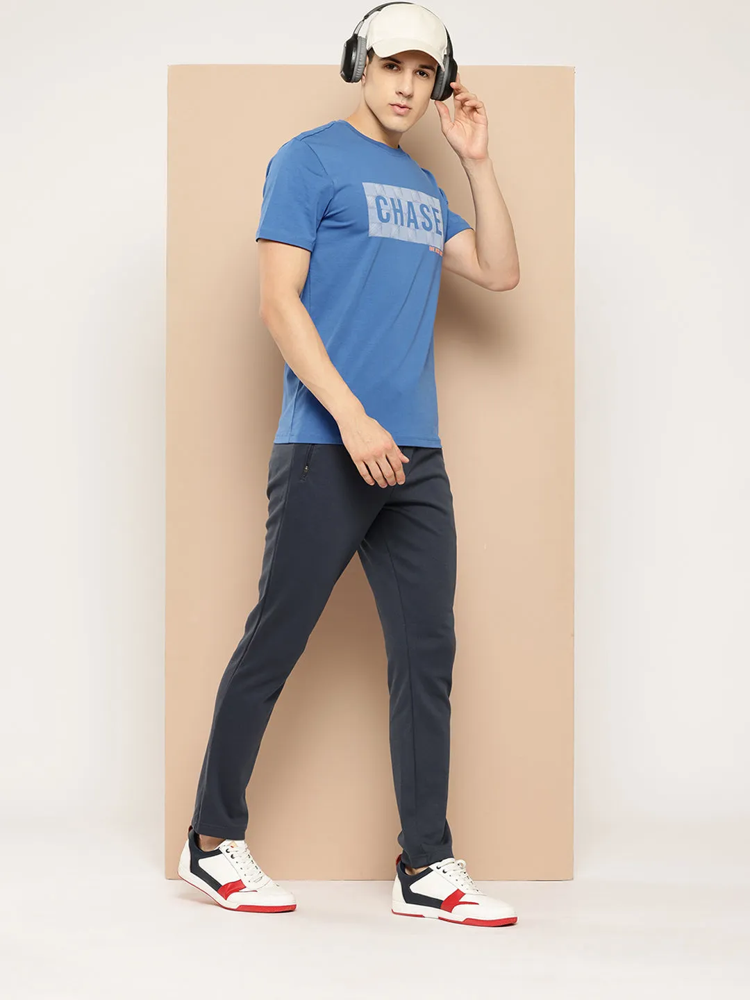 Organic Ease Alcis Men Blue Typography Printed T-shirt