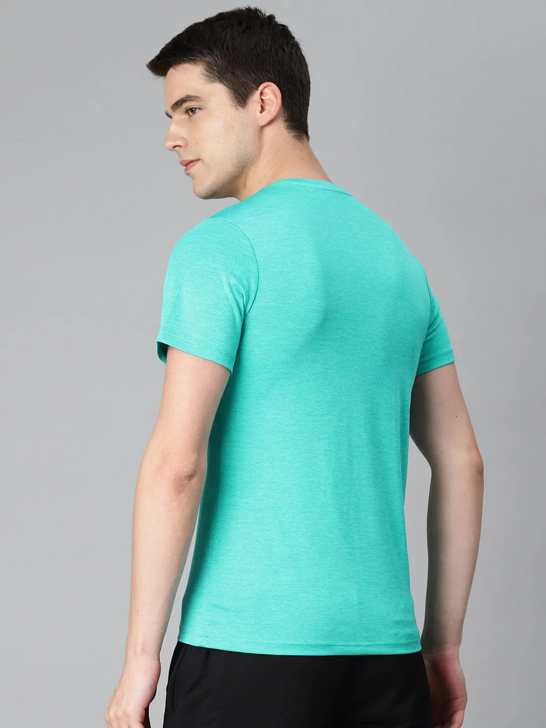 Halo Glow Chill Fit Alcis Men Turquoise Blue Typography Printed Anti Static Slim Fit Sports T-shirt
