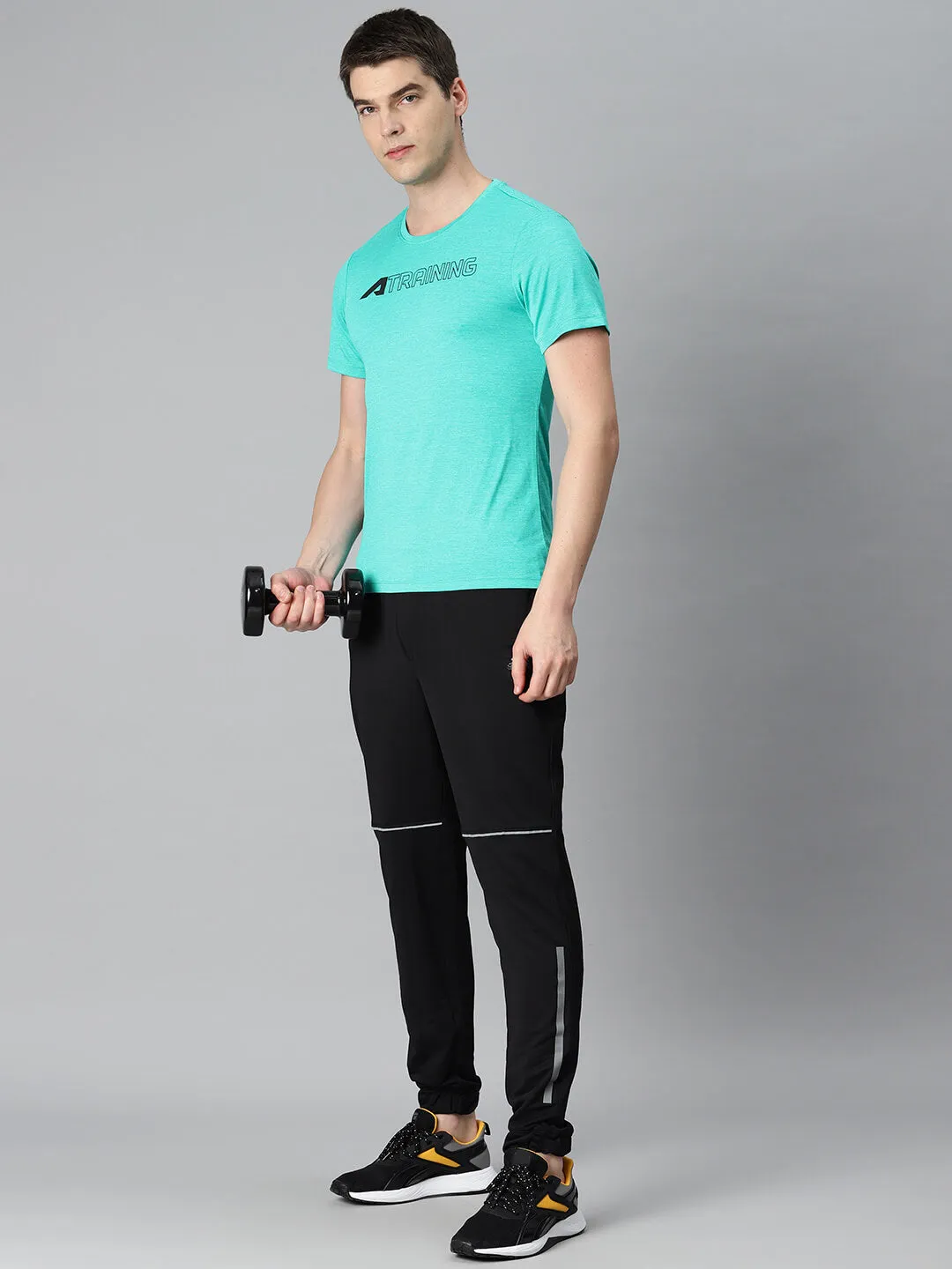 Body Free WrinkleResistantFabric Alcis Men Turquoise Blue Typography Printed Anti Static Slim Fit Sports T-shirt