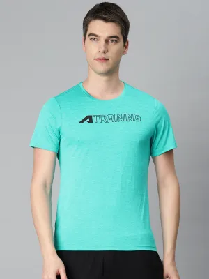 Alcis Men Turquoise Blue Typography Printed Anti Static Slim Fit Sports T-shirt Sustain Glow Utility Mode