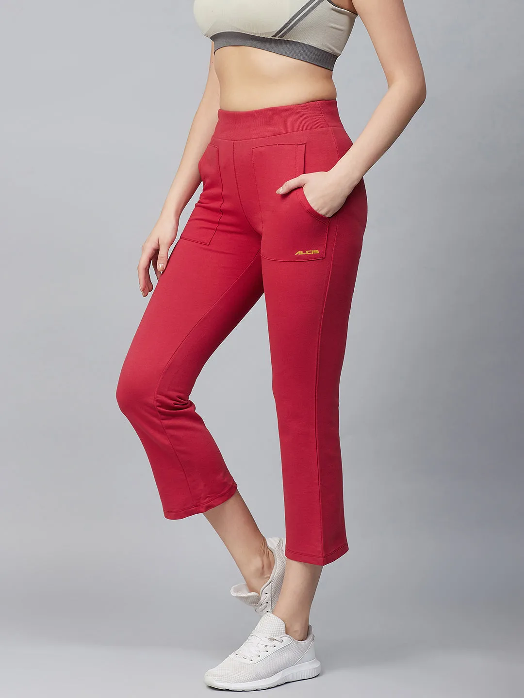 Cool Weather Alcis Women Red Solid Cropped Track Pants