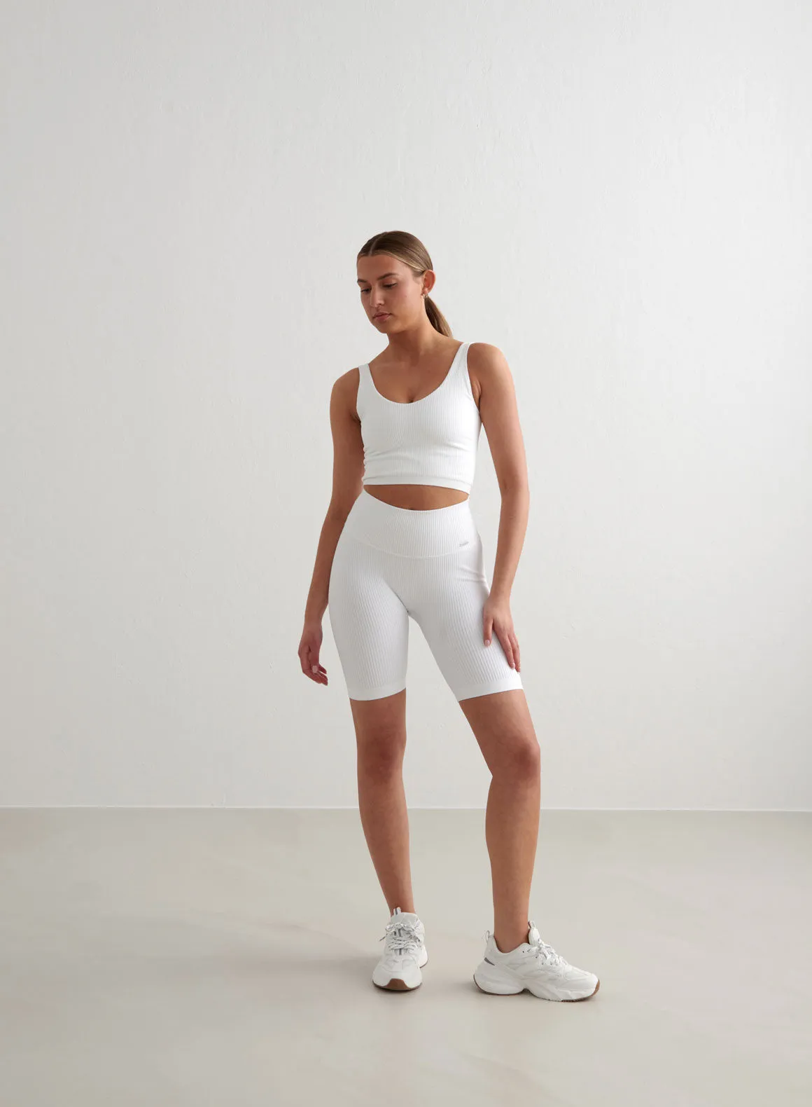 Fair trade Smart Casual White Ribbed Seamless Biker Shorts