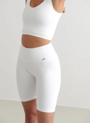 White Ribbed Seamless Biker Shorts Stretchable