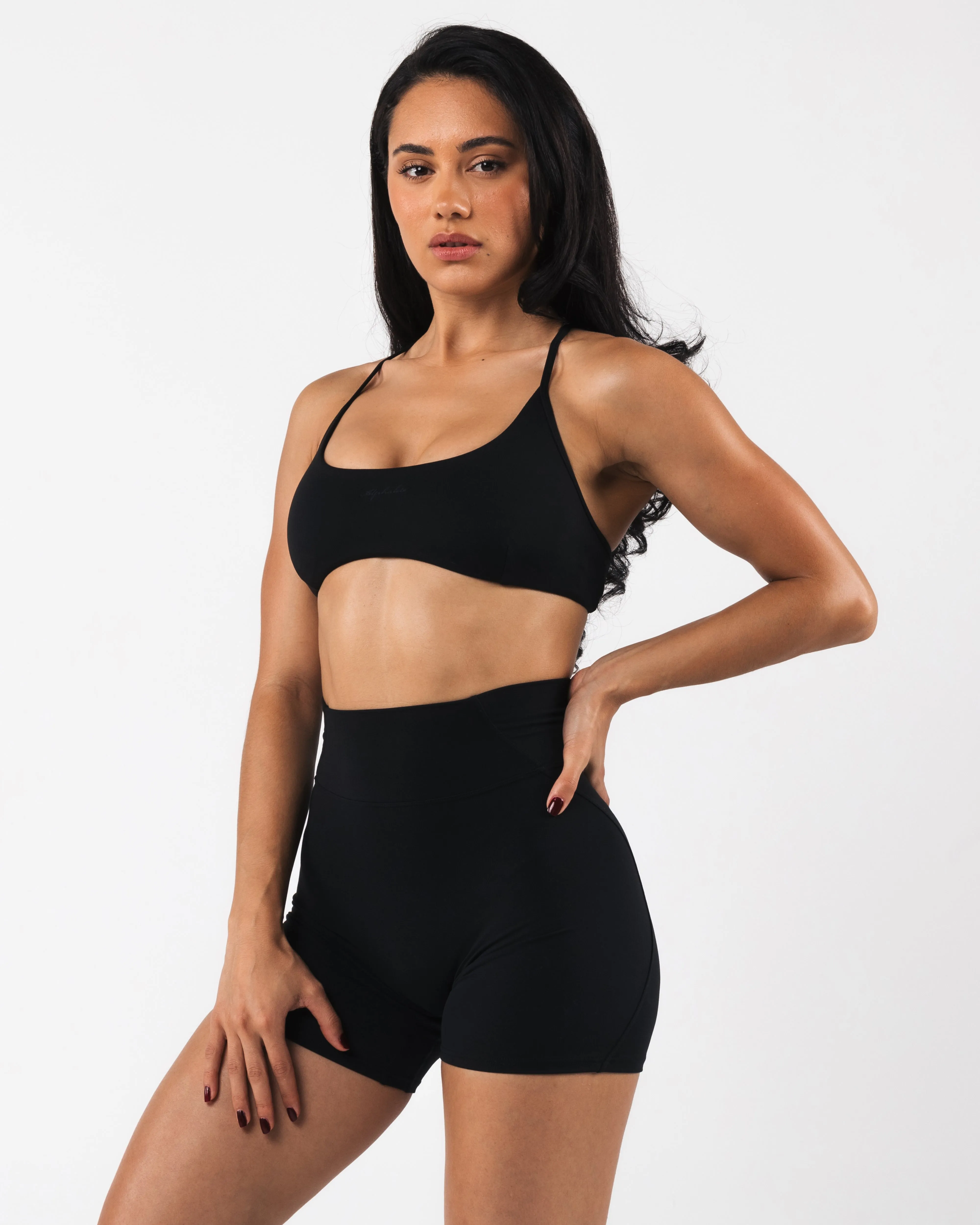 Aura Strappy Bra - Onyx Plain fitness clothing